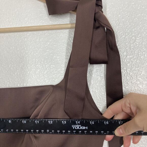 Birdy Grey Dress Womens Small Brown Satin Square Neck Tie Strap Maxi Bridesmaid - Picture 8 of 16